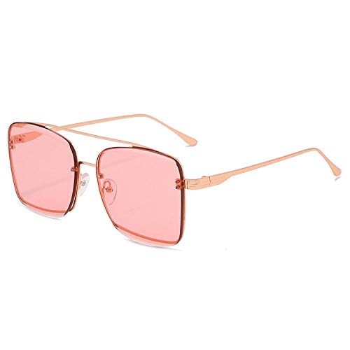 YHKF Gafas De Sol Cuadradas De Moda con Montura De Metal Gafas Grandes Femeninas Gafas De Sol para Hombre Sombra-Rosa