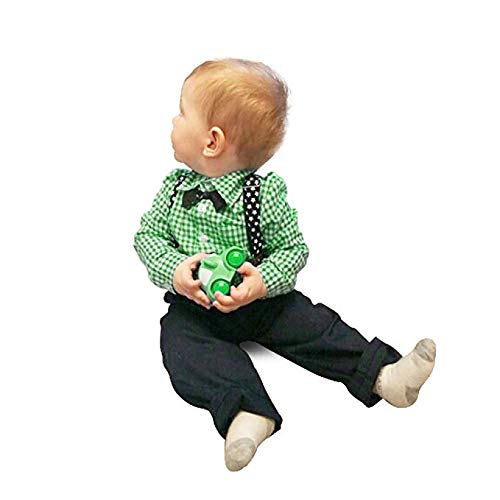Yilaku Conjunto bebe niño invierno manga larga Camisa a cuadros verde + pajarita + pantalón + tirantes traje de 4 piezas（Verde，110）
