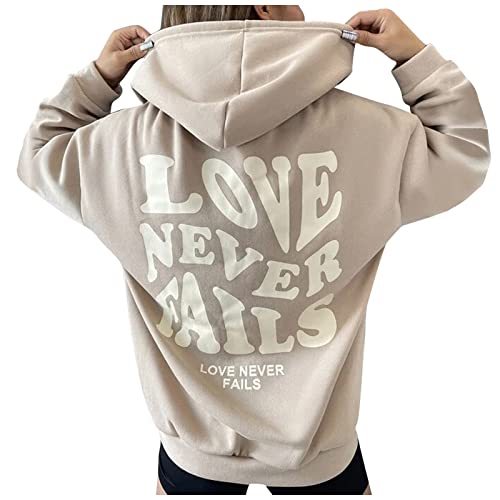 yiouyisheng Love Never Fails - Sudadera con capucha para mujer con estampado de letras grandes, para otoño/invierno, para adolescentes, niñas, estilo boyfriend