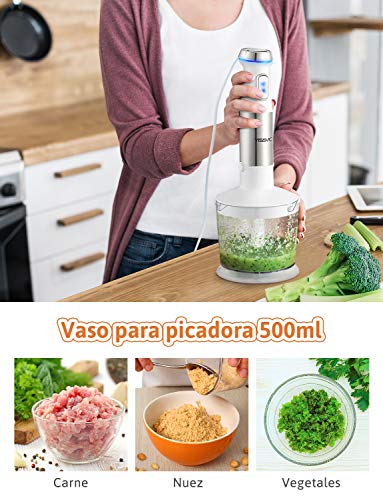 YISSVIC Batidora de Mano 4 en 1 1100W con Picadora de 500ml Vaso Medidor de 800ml Blanco