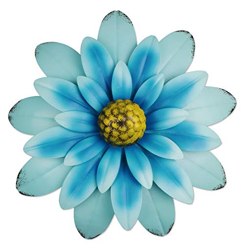 YiYa 33CM Decoración de Pared de Flores de Metal Múltiples Capas Arte de Pared de Flores Decoraciones de Arte de Pared Colgante para balcón Patio Porche Dormitorio Sala de Estar Jardín Oficina (Azul)