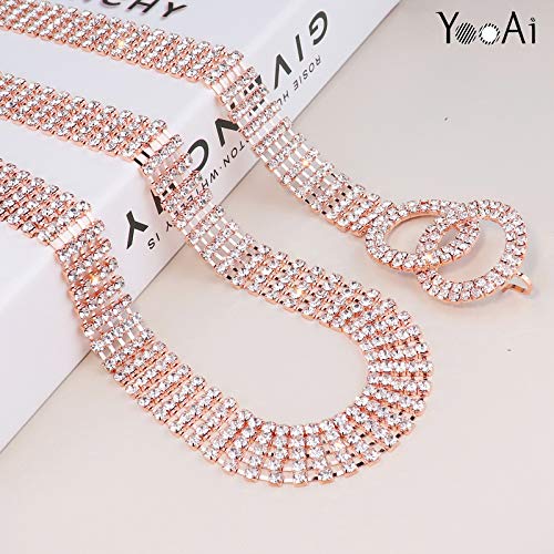 YooAi Cinturón de Cintura de Cristal para Mujer Cinturón de Cadena de Diamantes de imitación Cinturón de Cintura con Anillo en O para Vestido Oro Rosa 105cm