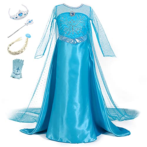 YOSICIL Vestido de Princesa Elsa Vestido Frozen Niñas Disfraz Traje de Cumpleaños ninas Fancy Dress nina Disfraz Elsa Princesa Cosplay con Accesorios traje de arrastre 3-10Años 110-150cm