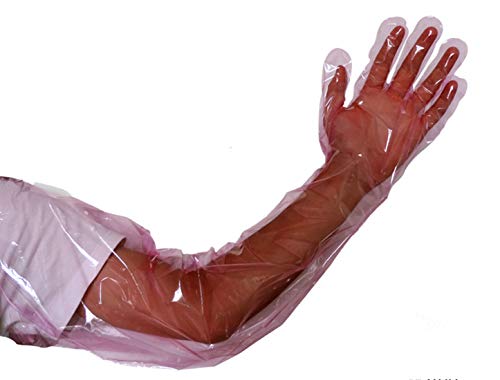 YouU 10 piezas Guantes desechables de Película de Plástico Blando Brazo largo Examen Veterinario Guante de Inseminación Aartificial(Rojo)