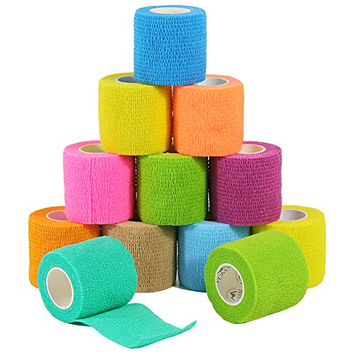 YUMAI vendaje cohesivo de primeros auxilios cinta autoadhesiva 5CM Paquete de 6, Paquete de 12 aprobado por la FDA (Paquete de 6, Azul) (pack of 12, Multicolor)