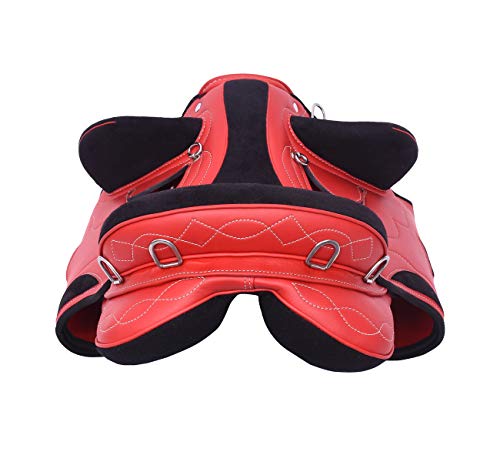 Y&Z Enterprises Sillín australiano de ante sintético con cincha a juego y accesorios de 38 cm, color rojo