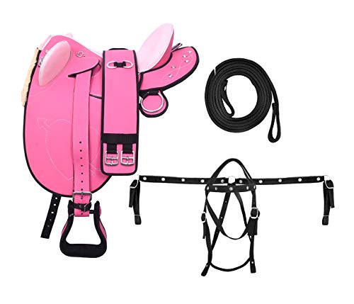 Y&Z Enterprises Sillín australiano de ante sintético con cincha a juego y accesorios de 43 cm, color rosa