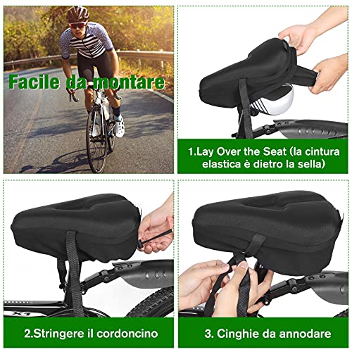 Zacro Funda Sillín Bicicleta Gel - Funda De Gel para Sillín De Bicicleta, Asiento de Conducción Grande, Cómodo y Transpirable con Funda Impermeable-Negro