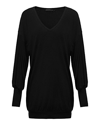 ZANZEA Mujer Jersey de Punto Largos Cuello V Manga Larga Otoño Vestidos Sudadera Casual Tallas Grandes Suéter Suelta Negro S