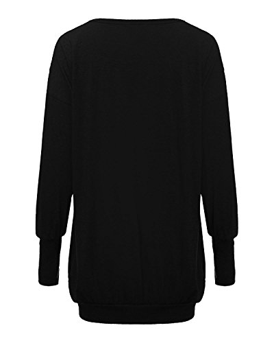 ZANZEA Mujer Jersey de Punto Largos Cuello V Manga Larga Otoño Vestidos Sudadera Casual Tallas Grandes Suéter Suelta Negro S