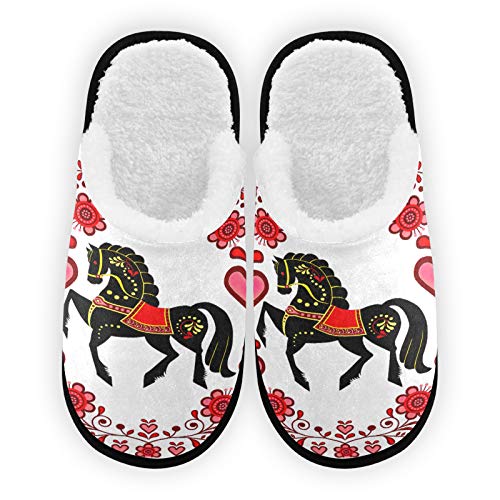 Zapatillas para hombre y mujer, forro de felpa, diseño de caballo, color rojo, forro polar, para interiores y exteriores, para spa