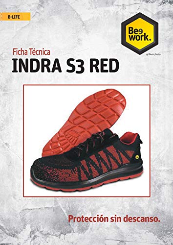 Zapato de Seguridad Homologado Suela Antiestática y Puntera Fibra de Vidrio. Calzado de Protección Indra S3 Red BEEWORK Hombre y Mujer (Numeric_40)