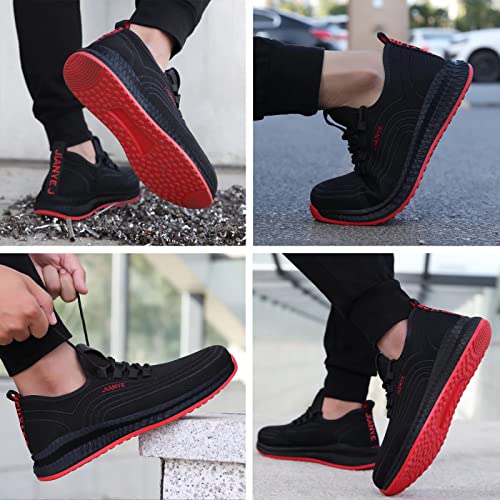 Zapatos de Seguridad Hombre Ligeros Calzado de Trabajo Mujer Punta de Acero Zapatillas Seguridad Transpirables Comodo Negro Rojo 39