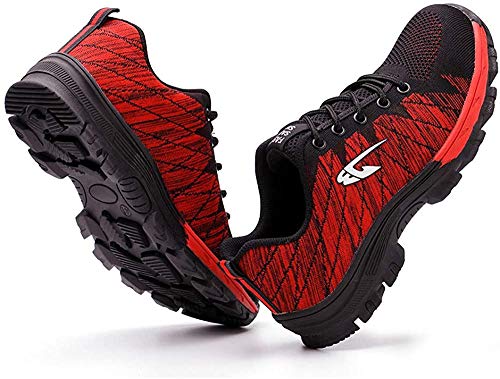 Zapatos de Seguridad para Hombres Zapatos de Acero con Punta de Seguridad,Zapatillas Deportivas Ligeras e Industriales Transpirables, Rojo 47