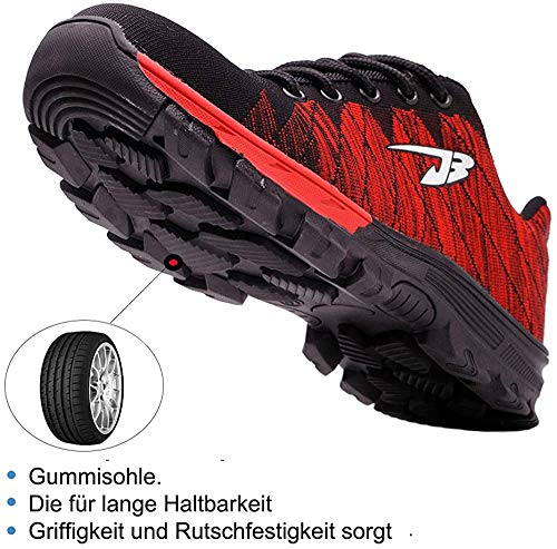 Zapatos de Seguridad para Hombres Zapatos de Acero con Punta de Seguridad,Zapatillas Deportivas Ligeras e Industriales Transpirables, Rojo 47
