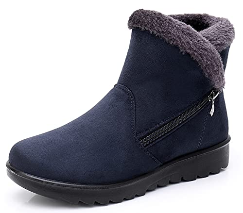 Zapatos Invierno Mujer Botas de Nieve Casual Calzado Piel Forradas Calientes Planas Outdoor Boots Antideslizante Zapatillas para Mujer EU37/fabricante 240,Azul