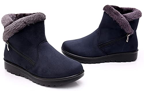 Zapatos Invierno Mujer Botas de Nieve Casual Calzado Piel Forradas Calientes Planas Outdoor Boots Antideslizante Zapatillas para Mujer EU37/fabricante 240,Azul