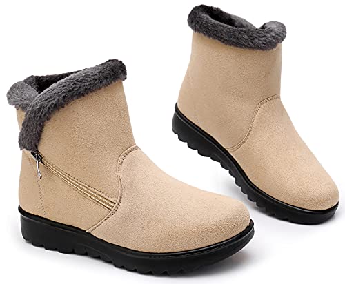 Zapatos Invierno Mujer Botas de Nieve Casual Calzado Piel Forradas Calientes Planas Outdoor Boots Antideslizante Zapatillas para Mujer EU38/fabricante 245,Caqui