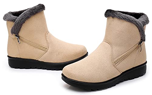 Zapatos Invierno Mujer Botas de Nieve Casual Calzado Piel Forradas Calientes Planas Outdoor Boots Antideslizante Zapatillas para Mujer EU38/fabricante 245,Caqui