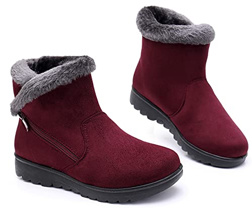 Zapatos Invierno Mujer Botas de Nieve Casual Calzado Piel Forradas Calientes Planas Outdoor Boots Antideslizante Zapatillas para Mujer EU40/fabricante 255,Marrón