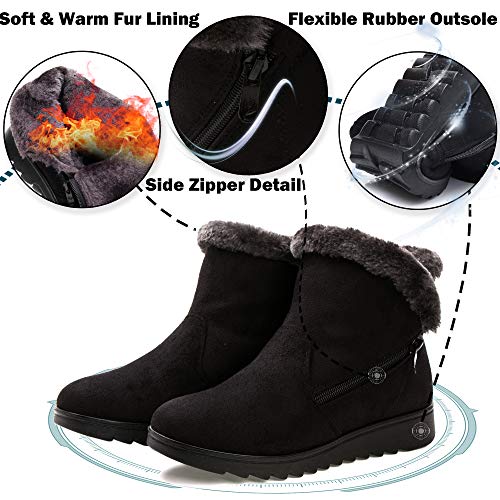 Zapatos Invierno Mujer Botas de Nieve Forradas Calientes Zapatillas Botines Planas Con Cremallera Casuales Boots para Mujer Negro -A 38 EU/245CN
