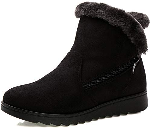 Zapatos Invierno Mujer Botas de Nieve Forradas Calientes Zapatillas Botines Planas Con Cremallera Casuales Boots para Mujer Negro -A 38 EU/245CN