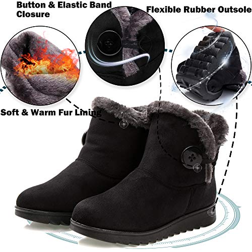 Zapatos Invierno Mujer Botas de Nieve Forradas Calientes Zapatillas Botines Planas Con Cremallera Casuales Boots para Mujer Negro -B 39.5 EU/255CN