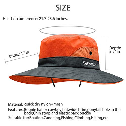 ZffXH Sombrero de pesca de protección solar con malla de cola de caballo ala ancha, naranja, L