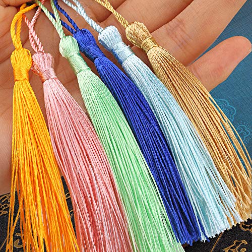 Ziyero 100 Piezas Mini Borlas Sedosas DIY China Nudo Borlas para La Joyería Poliéster, Suave, no Tóxico, para la Fabricación de Joyas, Proyectos DIY, Marcadores, Decoración de Casa Etc (10 Por Color)