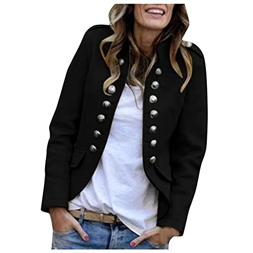 Zldhxyf Elegante chaqueta de traje para mujer con tira de botones, estilo militar, para el tiempo libre, para negocios, oficina, traje., Negro , XXL