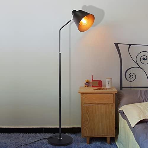 ZMH Lámpara de pie retro E27 máx. 40 W, lámpara de pie industrial, 166 cm, decoración vintage, lámpara de pie para salón, dormitorio, habitación de los niños, estudio, sin bombilla, color negro