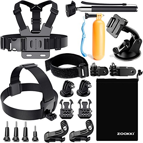 ZOOKKI Camera Accessory Kit for GoPro Hero 4/ 3 / 3/ 2/ 1/ SJ4000/ SJ5000/ SJ6000 - Black Silver (19 Items)