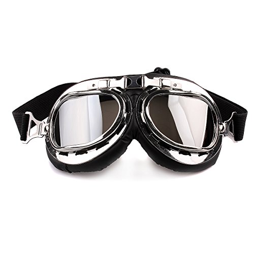 ZUMUii Butterme RAF Pilot Motociclismo Motocross Scooter Cruisers Chopper Moscas Gafas de Seguridad Gafas de Protección Deportiva Sun UV Wind Eye Protect Gafas de Casco(Plata)