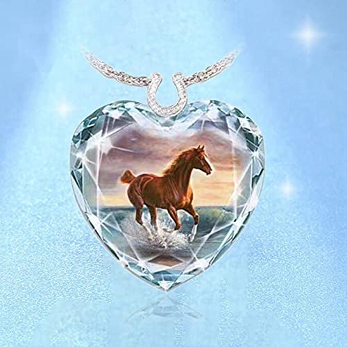 ZXCM Collar Colgante de Cristal del corazón Exquisito Elegante Dama Moda Caballo Collares para niños niños declaración joyería Regalos