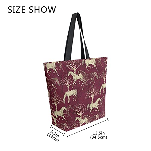 ZZXXB Bolsa de lona reutilizable de árbol de caballos de la compra de comestibles bolsa grande plegable lavable bolso de hombro para mujeres