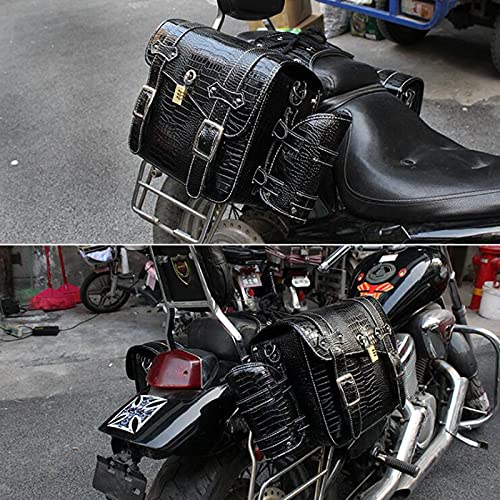 1 par de alforjas laterales de la motocicleta cuero pu impermeable asiento trasero silla bolsa de viaje herramienta cola equipaje negro con botella de agua bolsa y cerradura