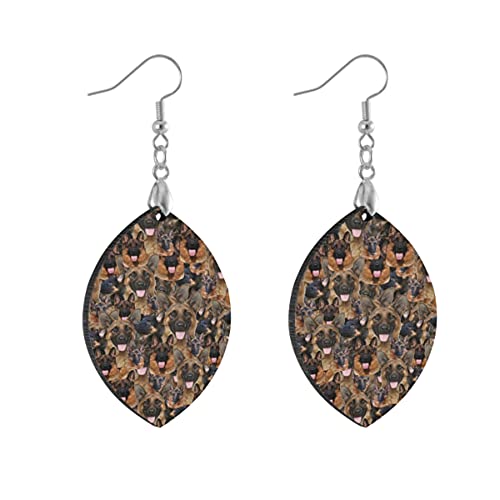 1 par de pendientes de madera de pastor alemán con forma de gota de agua para mujer, Leaf drop, Madera Cobre Plata,