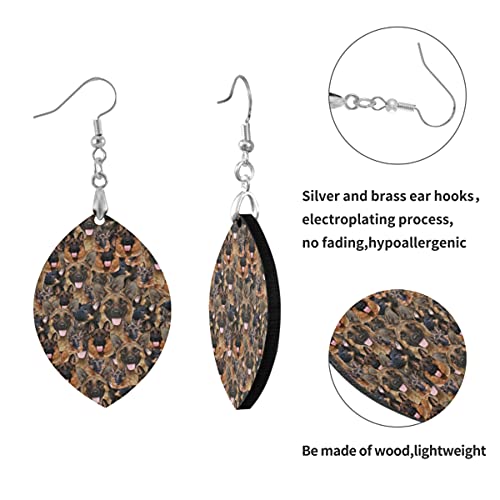 1 par de pendientes de madera de pastor alemán con forma de gota de agua para mujer, Leaf drop, Madera Cobre Plata,