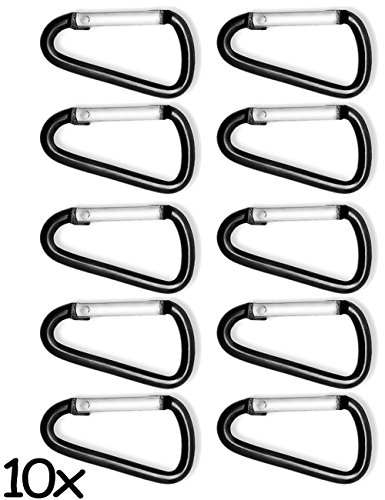 10 mini mosquetones de aluminio, de Outdoor saxx®, para la fijación de equipos en mochilas, cinturones, tiendas de campaña, canoas, 4 cm, negro, 10 unidades