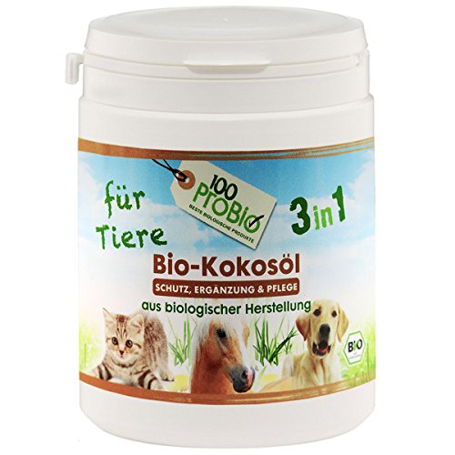 100ProBio Aceite de coco para animales, para el cuidado del pelaje y complemento alimenticio, sin productos químicos, para perros, gatos y caballos, paquete de 1 unidad (1 x 250 ml)