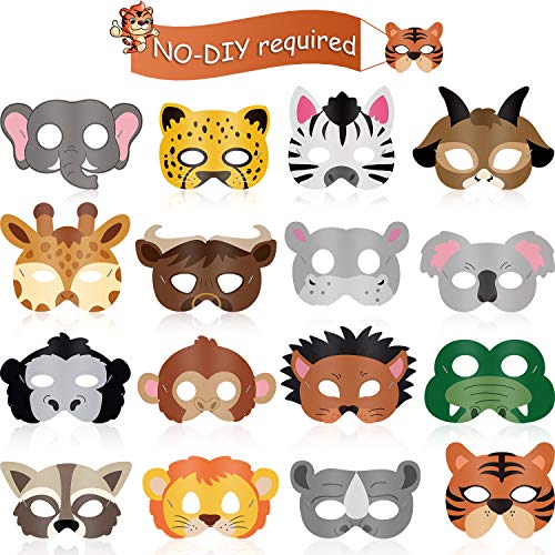 16 Piezas Máscaras de Animal Favores de Fiesta de Disfraz de Animal con 16 Caras de Animales Diferentes para Fiesta Temática de Zoológico de Mascotas Casa de Campo Selva Safari Cumpleaños Halloween