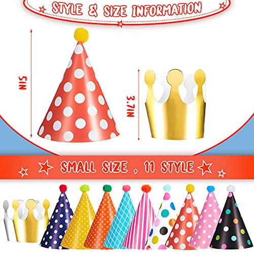 19 Sombreros de Fiesta de Cumpleaños de Niños Sombrero de Cono de Fiesta de Cumpleaños Sombrero de Corona Gorro de Cumpleaños de Arcoíris Gorro de Papel de Lunares Kit de Actividades