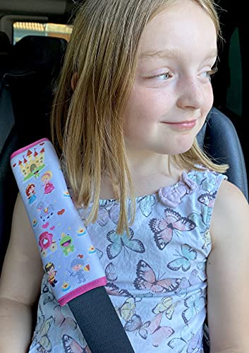 1x protector de cinturón de seguridad HECKBO® con dibujos de princesas, príncipes y ranas: cinturón de seguridad, almohadilla para el hombro, cinturón para el coche, funda de cinturón