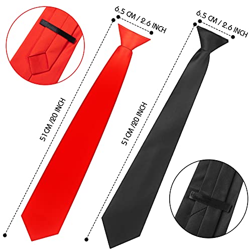 2 Corbatas con Clip de Hombre Corbata de Color Sólido Pre-Atada (Rojo, Negro)