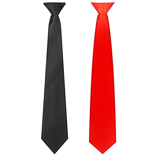 2 Corbatas con Clip de Hombre Corbata de Color Sólido Pre-Atada (Rojo, Negro)