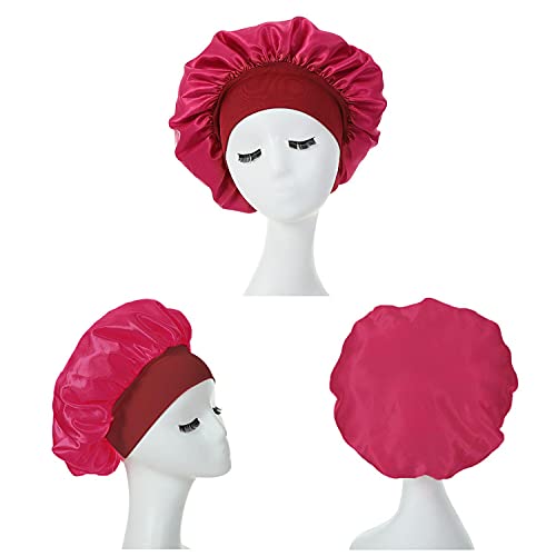 2 gorros suaves de noche para mujer, dormir nocturno, sombreros de satén sueltos y ajustados, con 5 tapones de ducha transparentes desechables de plástico.