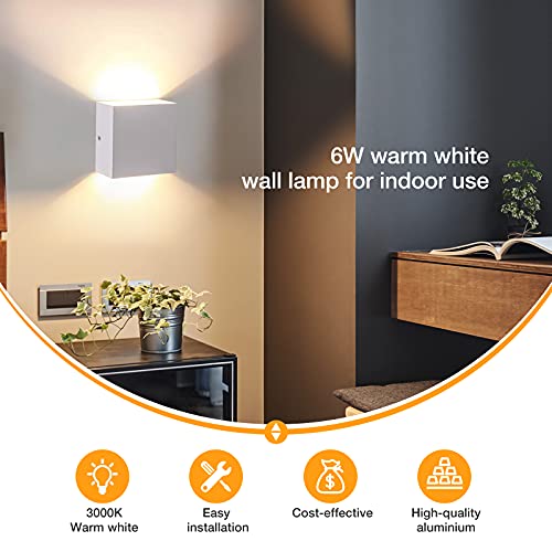 2 PCS 6W LED Lámpara de Pared Interior, Aplique de Pared Arriba Abajo Moderno Accesorios de Iluminación para la Sala de Estar Dormitorio Baño Cocina Comedor, Blanco cálido