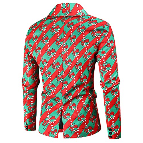 2 Piezas Chaqueta Chaleco Christmas Traje Suit Hombre-Chaqueta+ Pantalón,Chaqueta Navideña Roja con Estampado de árbol de Navidad