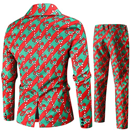 2 Piezas Chaqueta Chaleco Christmas Traje Suit Hombre-Chaqueta+ Pantalón,Chaqueta Navideña Roja con Estampado de árbol de Navidad