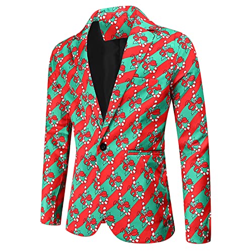 2 Piezas Chaqueta Chaleco Christmas Traje Suit Hombre-Chaqueta+ Pantalón,Chaqueta Navideña Roja con Estampado de árbol de Navidad